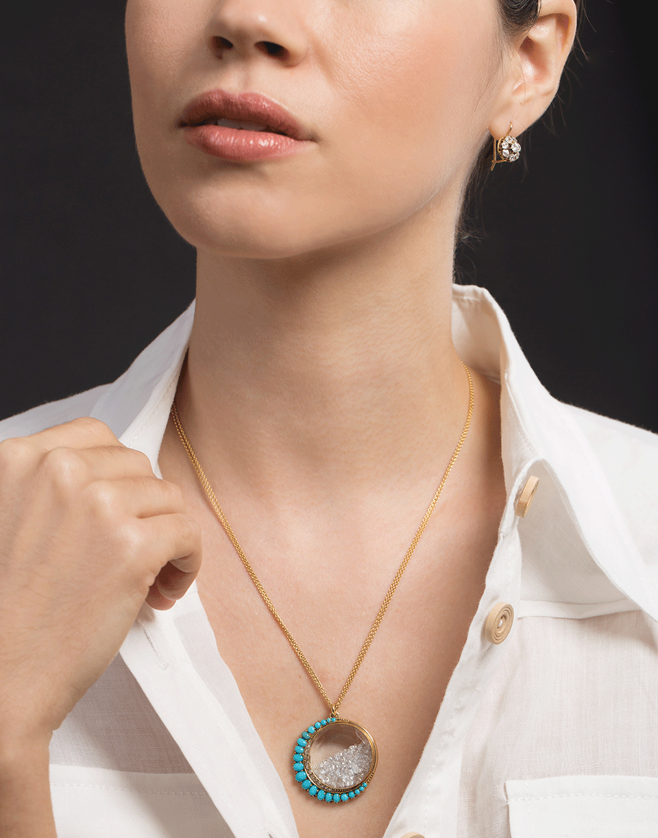 RENEE LEWIS-Persian Turquoise and Diamond Shake Necklace-YELLOW GOLD