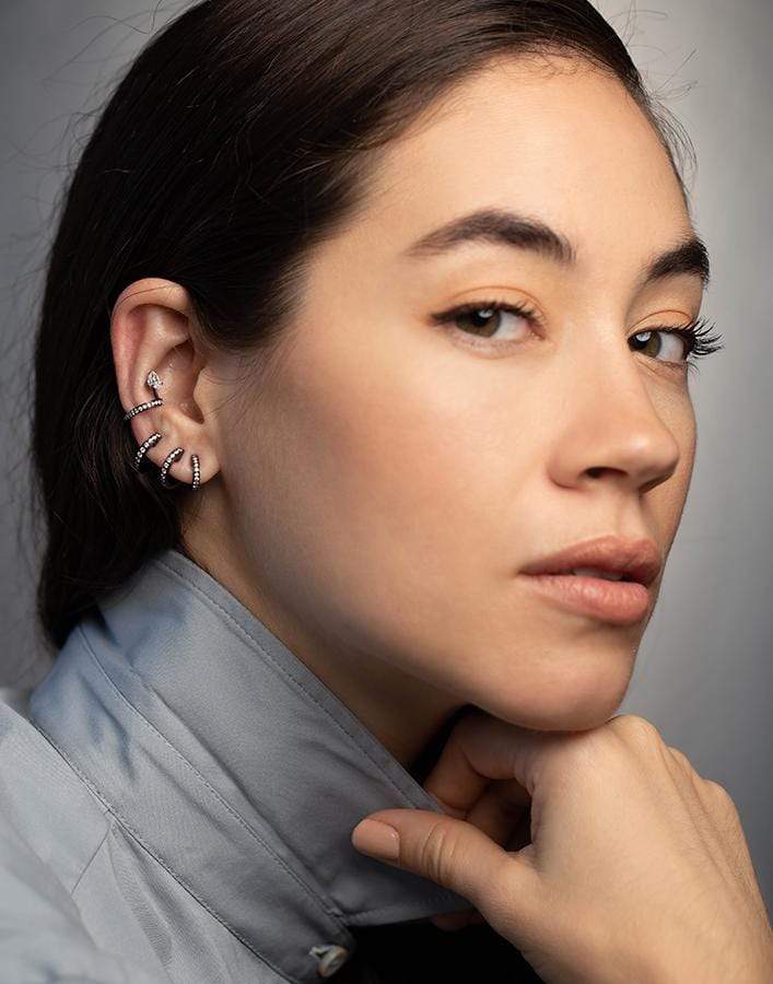 REPOSSI-Serti Sur Vide Pear Diamond Earcuff-BLACK GOLD