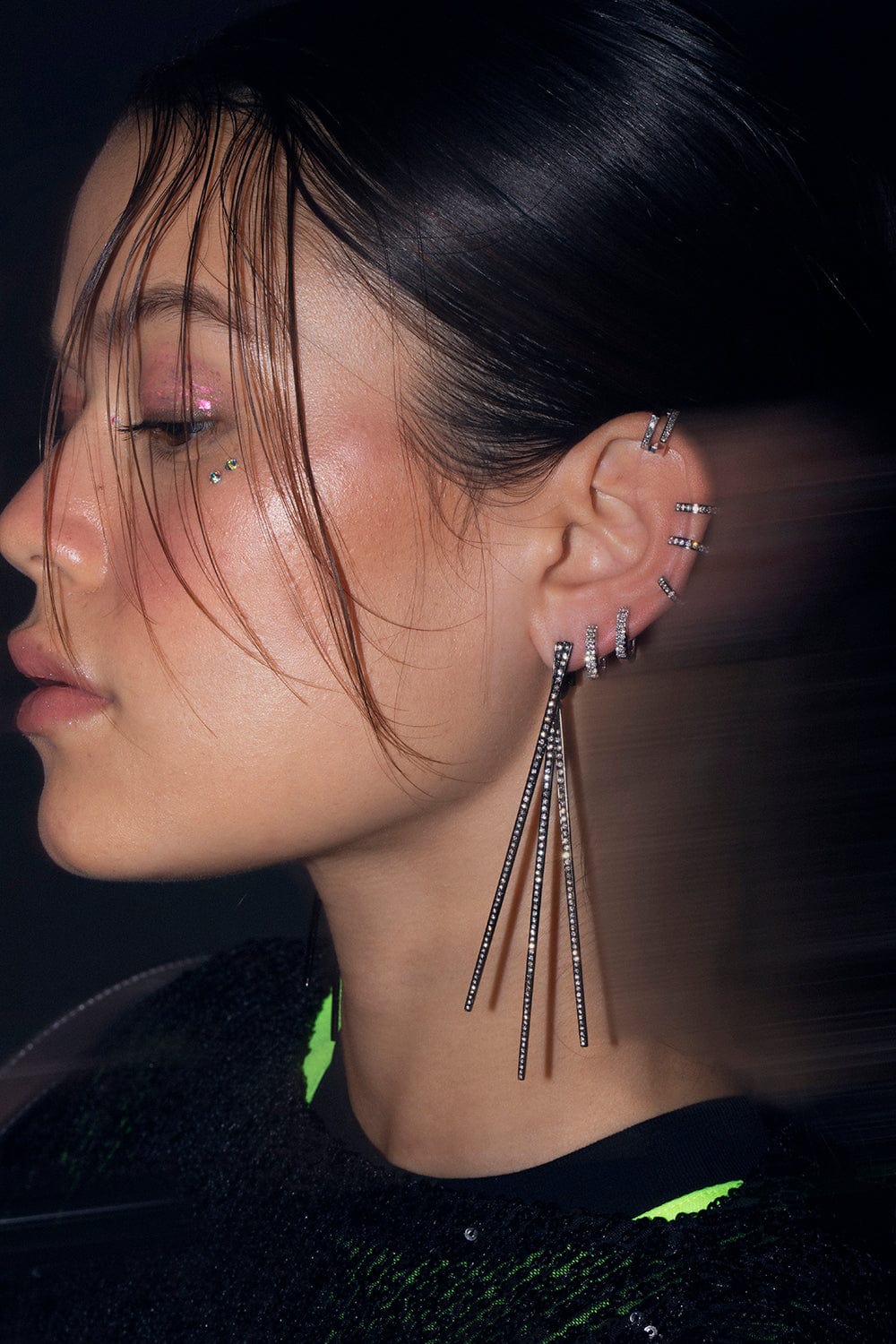 REPOSSI-Single Antifer Pave Diamond Earring-BLACK GOLD