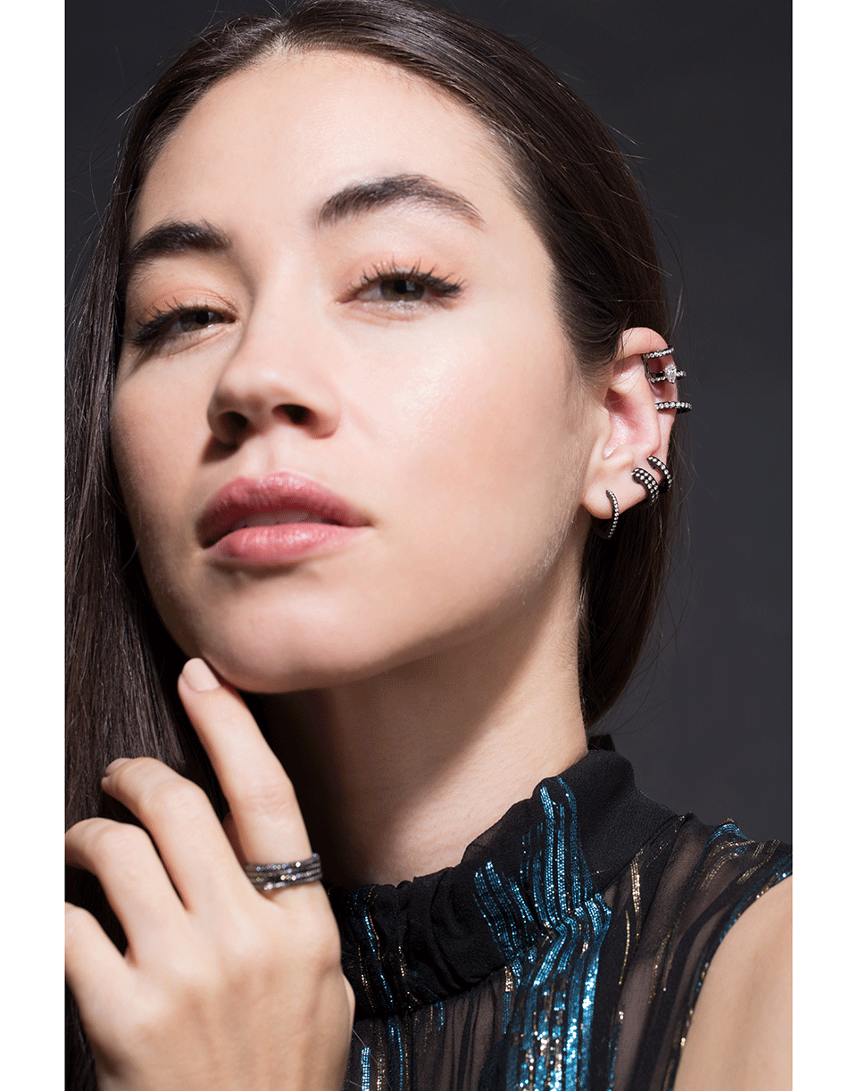 REPOSSI-Single Antifer Pave Diamond Earring-BLACK GOLD