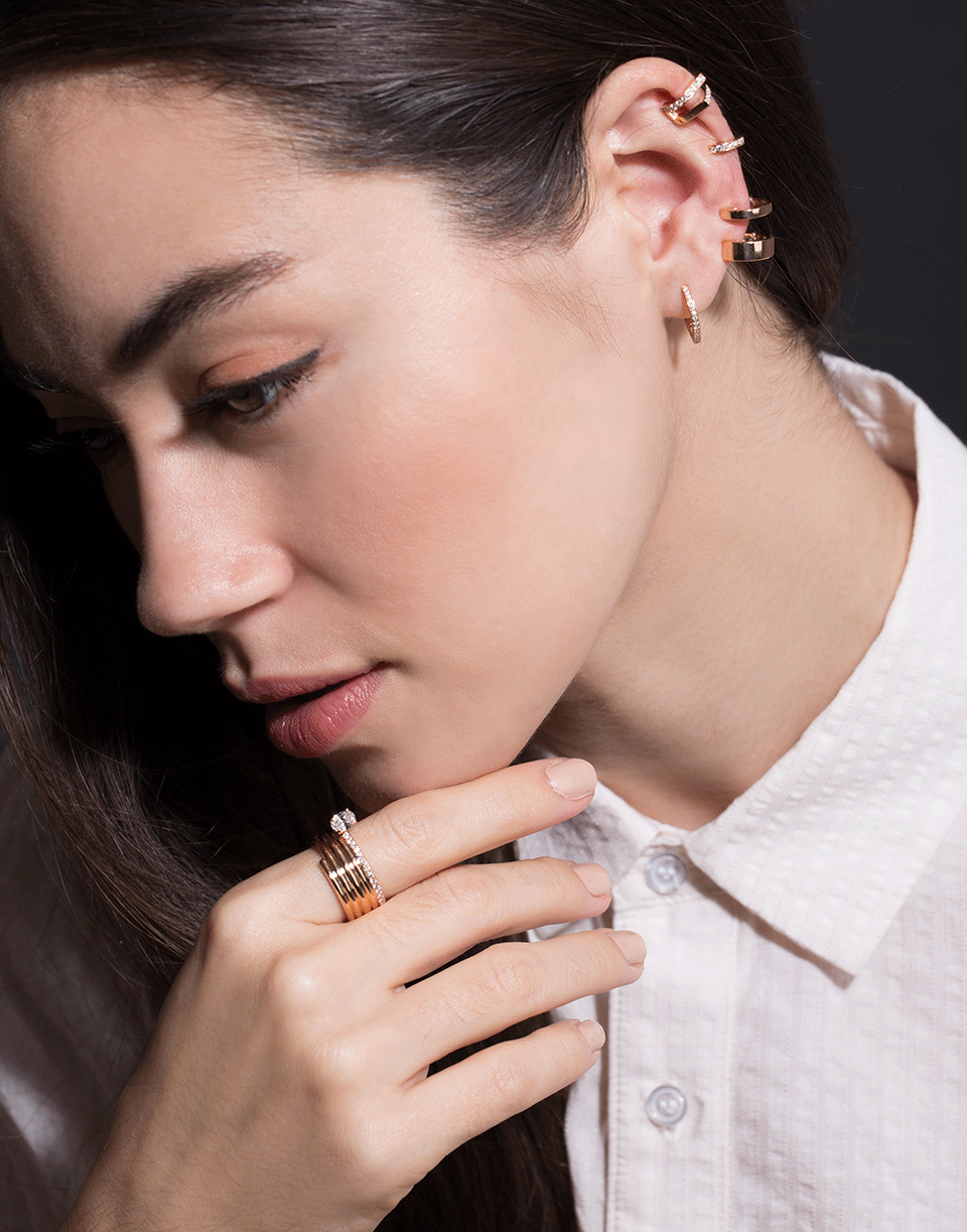 REPOSSI-Berbere Monotype Diamond Earcuff-ROSE GOLD