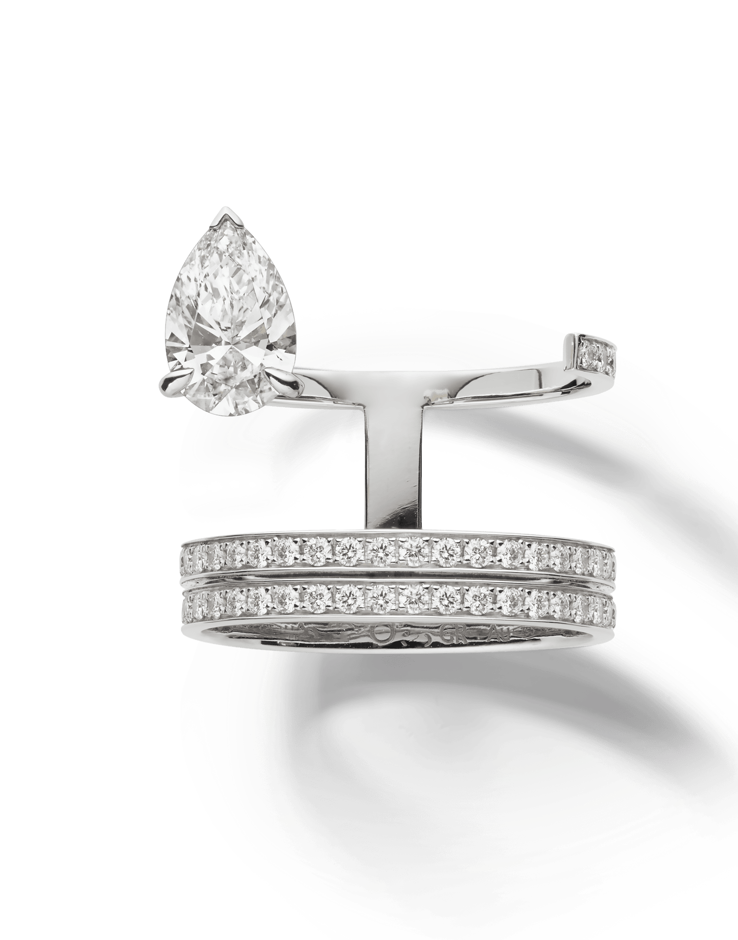 REPOSSI-Serti Sur Vide 2 Row Pear Diamond Ring-WHITE GOLD