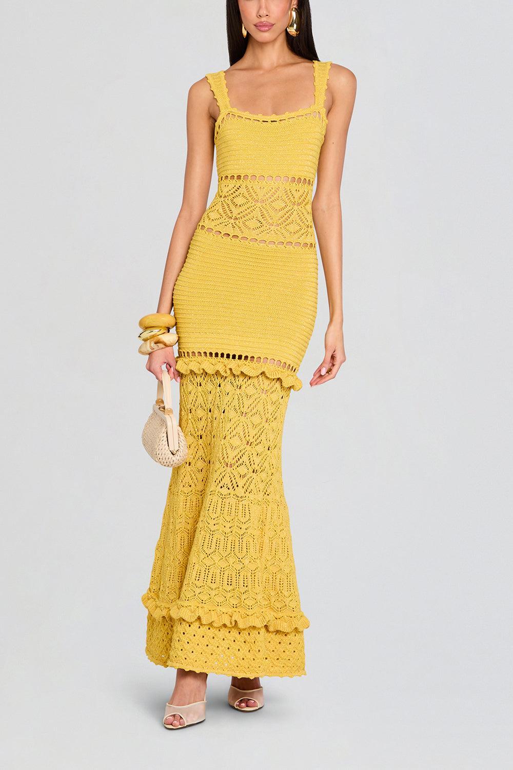 Winona Crochet Dress-SOL/GOLD-XS-CLOTHINGDRESSCASUAL-RETROFETE