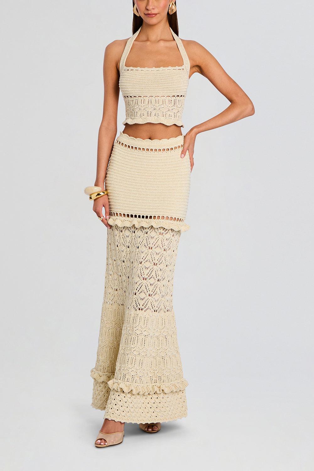 Magdalena Crochet Skirt-IVORGOLD-XS-CLOTHINGSKIRTMAXI-RETROFETE