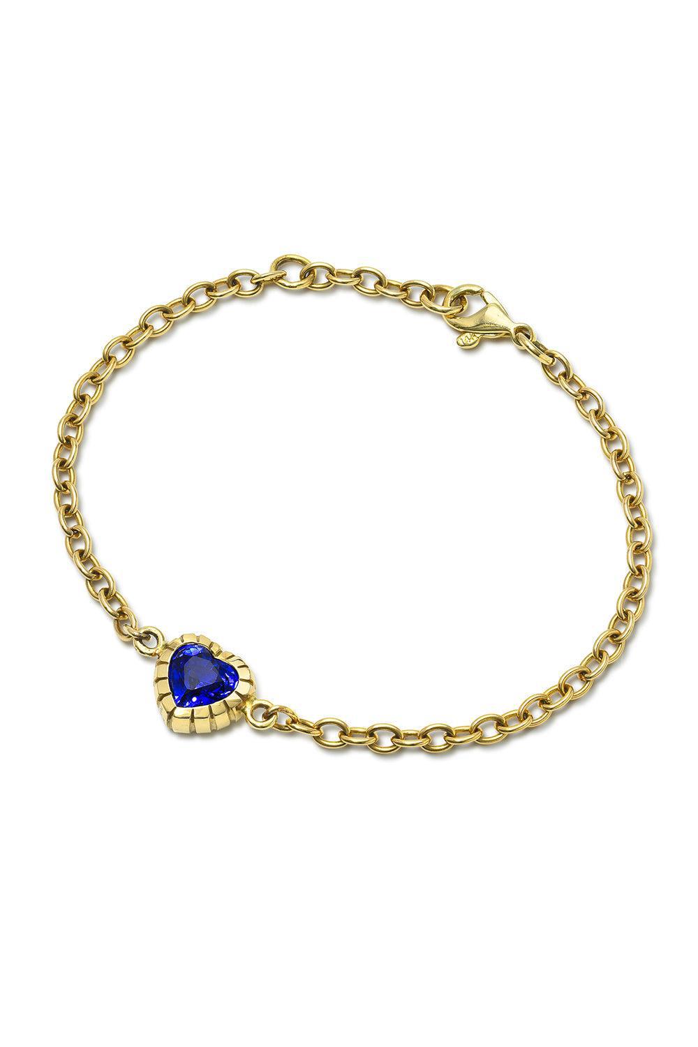 Blue Sapphire Heart Heirloom Bracelet-YELLOW GOLD-7-JEWELRYFINE JEWELBRACELET O-RETROUVAI