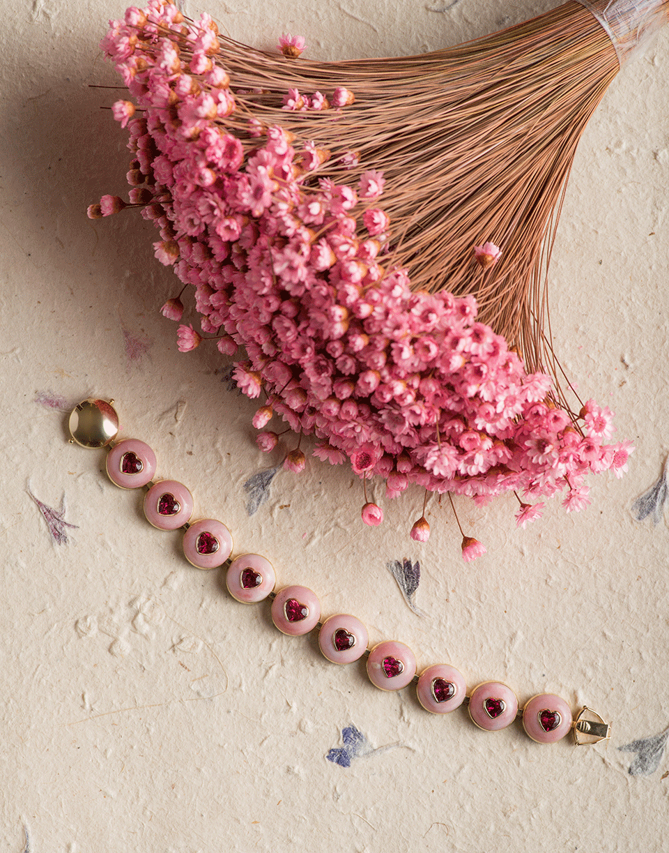 RETROUVAI-Lollipop Heart Pink Bracelet-YELLOW GOLD