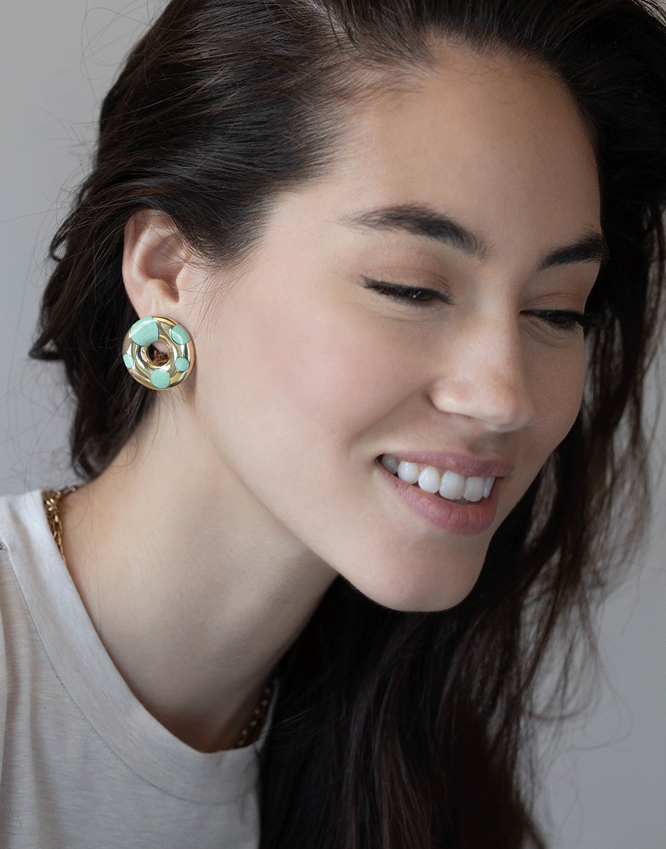 RETROUVAI-Green Turquoise Polka Dot XO Earrings-YELLOW GOLD