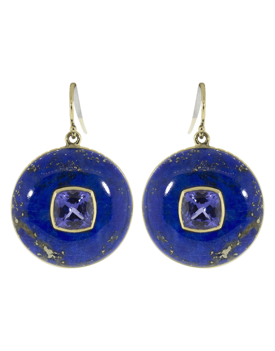 RETROUVAI-Lapis And Tanzanite Lolipop Earrings-YELLOW GOLD