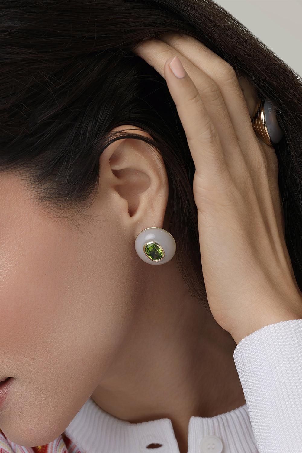 Peridot Chalcedony Lollipop Earrings-YELLOW GOLD-JEWELRYFINE JEWELEARRING-RETROUVAI