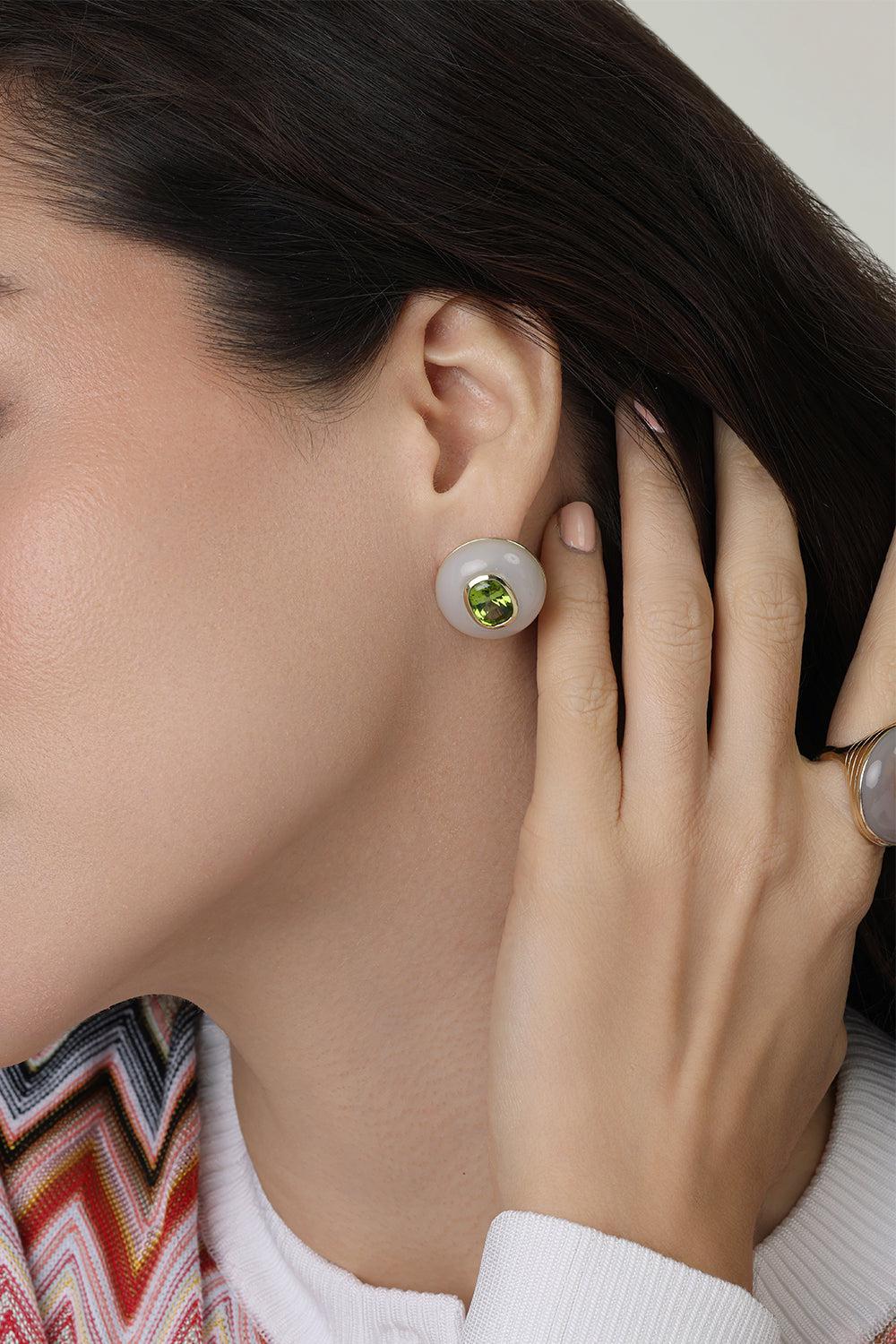 Peridot Chalcedony Lollipop Earrings-YELLOW GOLD-JEWELRYFINE JEWELEARRING-RETROUVAI
