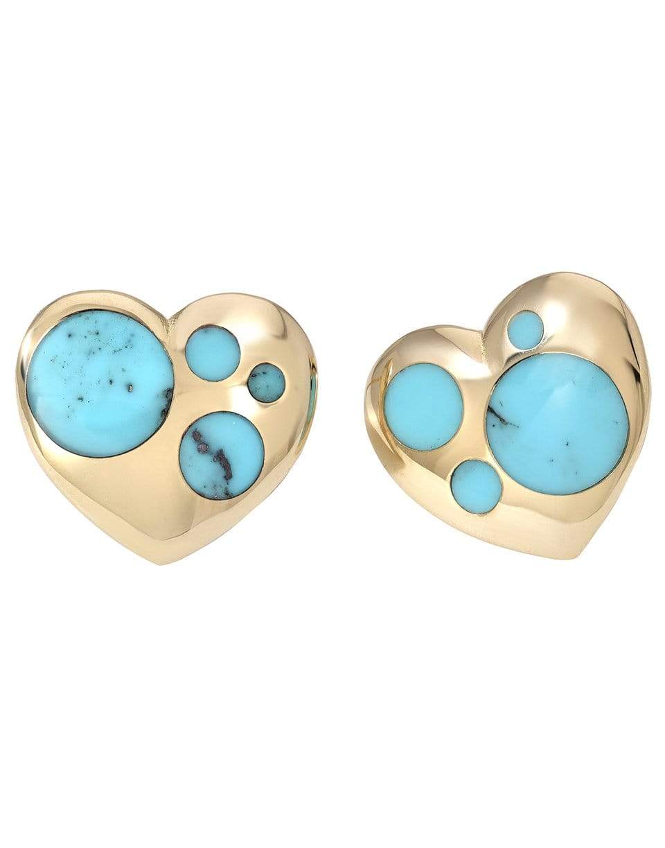 RETROUVAI-Turquoise Inlay Polka Dot Heart Earrings-YELLOW GOLD
