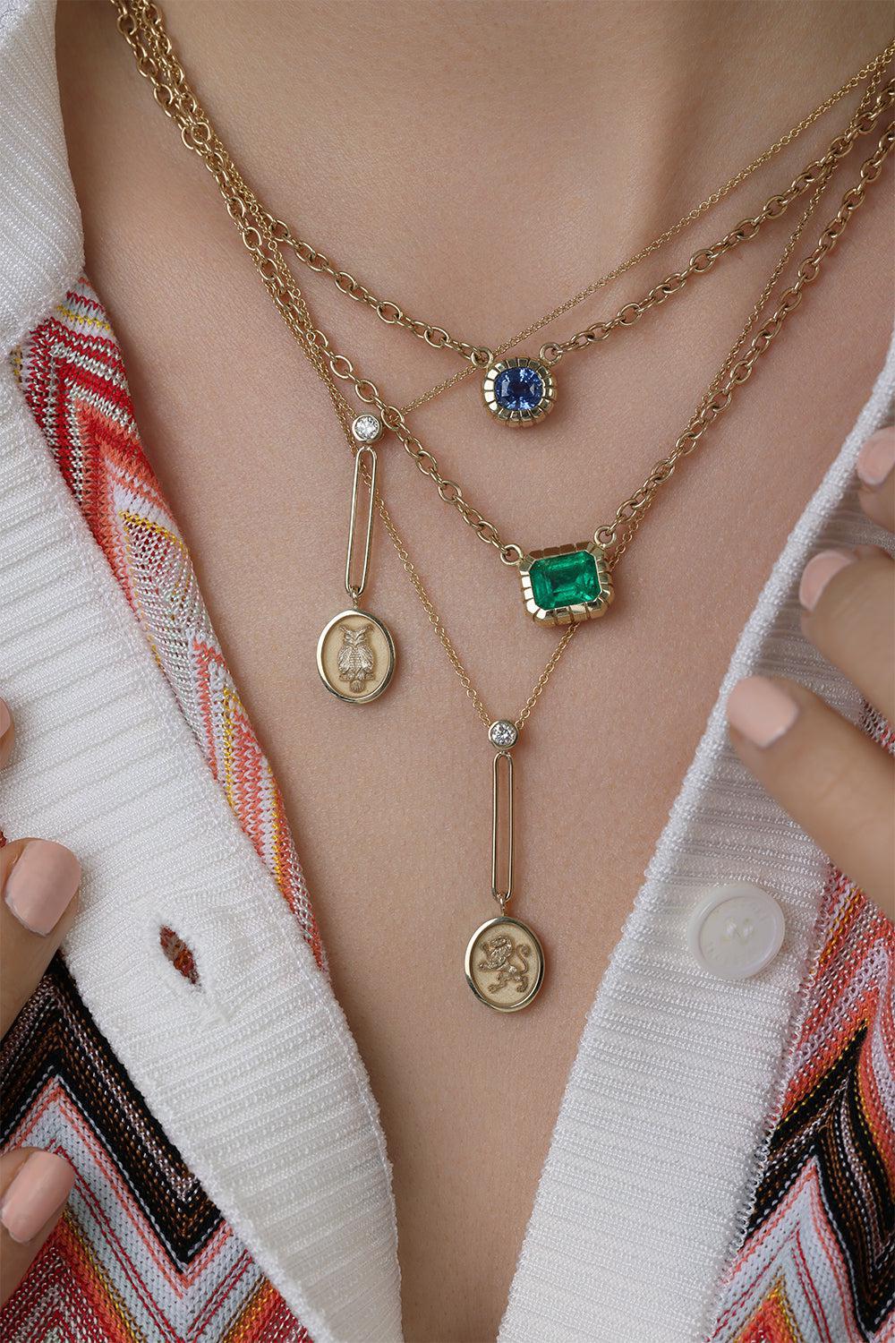 Blue Sapphire Heirloom Necklace-YELLOW GOLD-16-JEWELRYFINE JEWELNECKLACE O-RETROUVAI