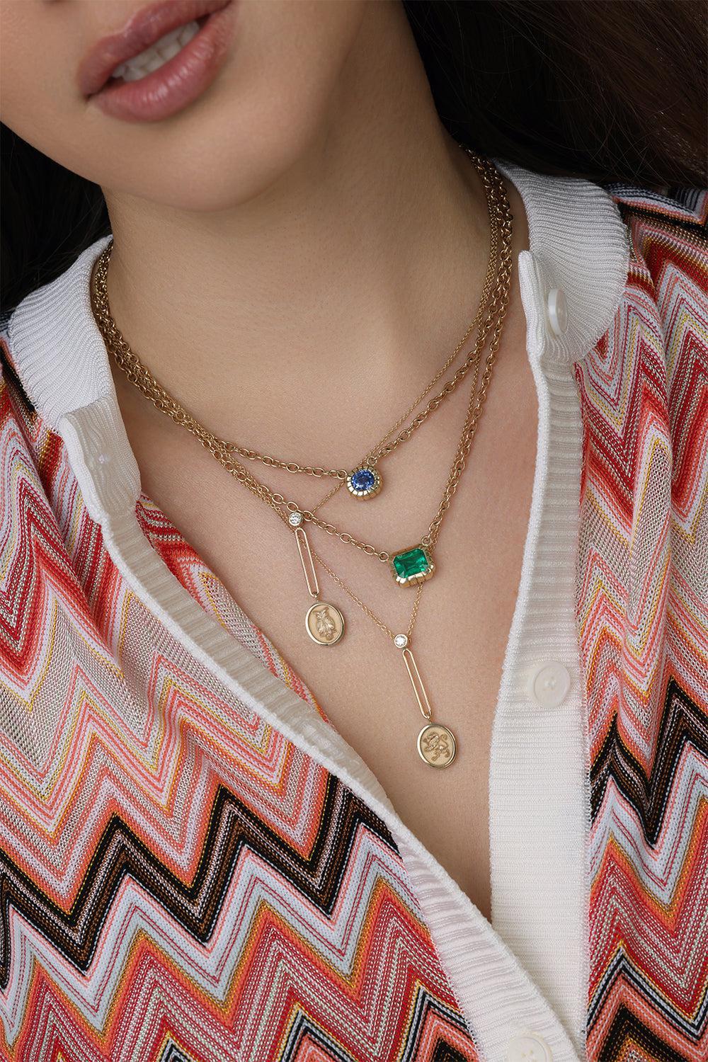 Blue Sapphire Heirloom Necklace-YELLOW GOLD-16-JEWELRYFINE JEWELNECKLACE O-RETROUVAI