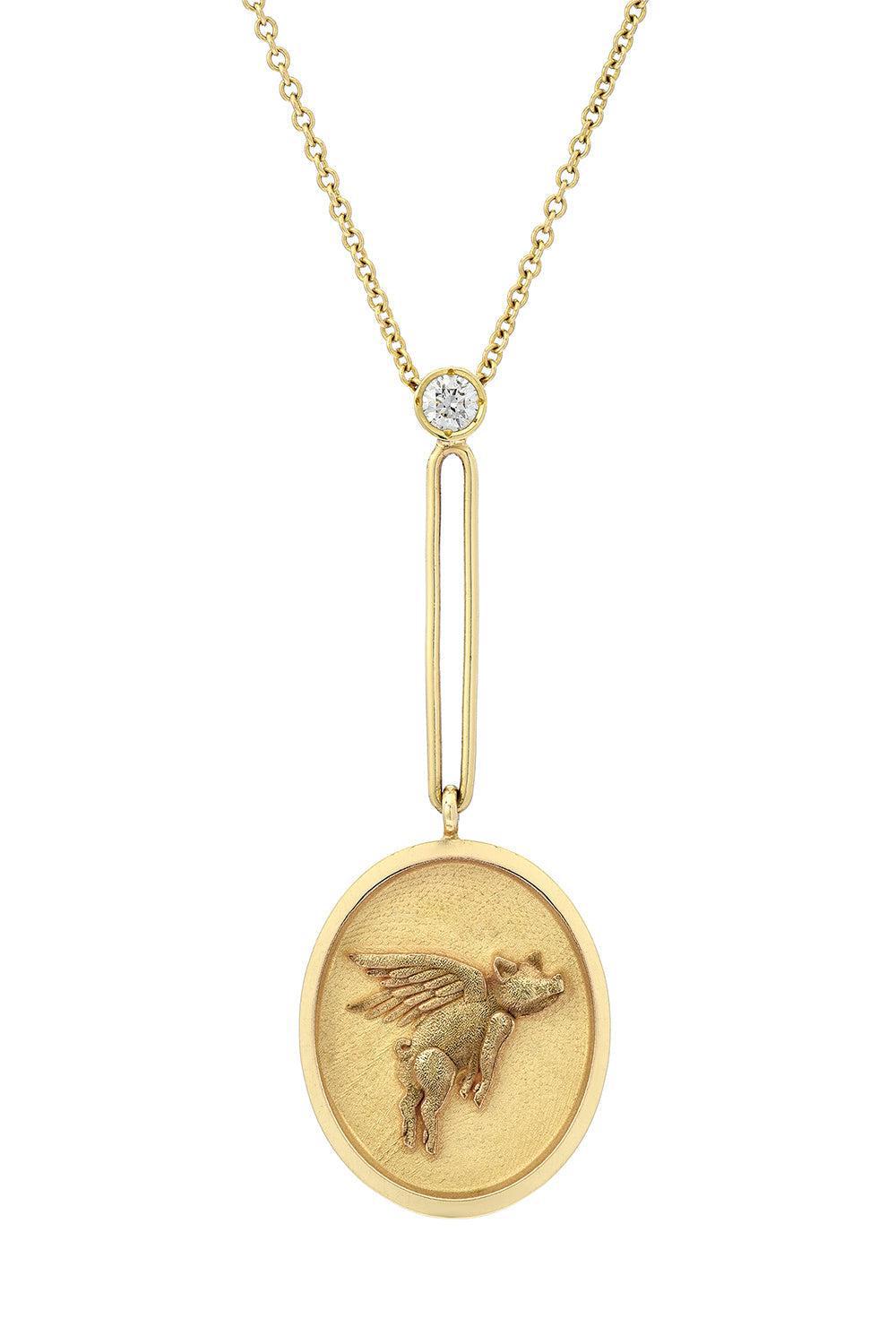 Fantasy Motif Flying Pig Pendant Necklace-YELLOW GOLD-18-JEWELRYFINE JEWELNECKLACE O-RETROUVAI