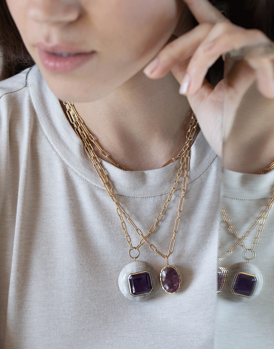 RETROUVAI-Amethyst Lollipop Pendant Necklace-YELLOW GOLD