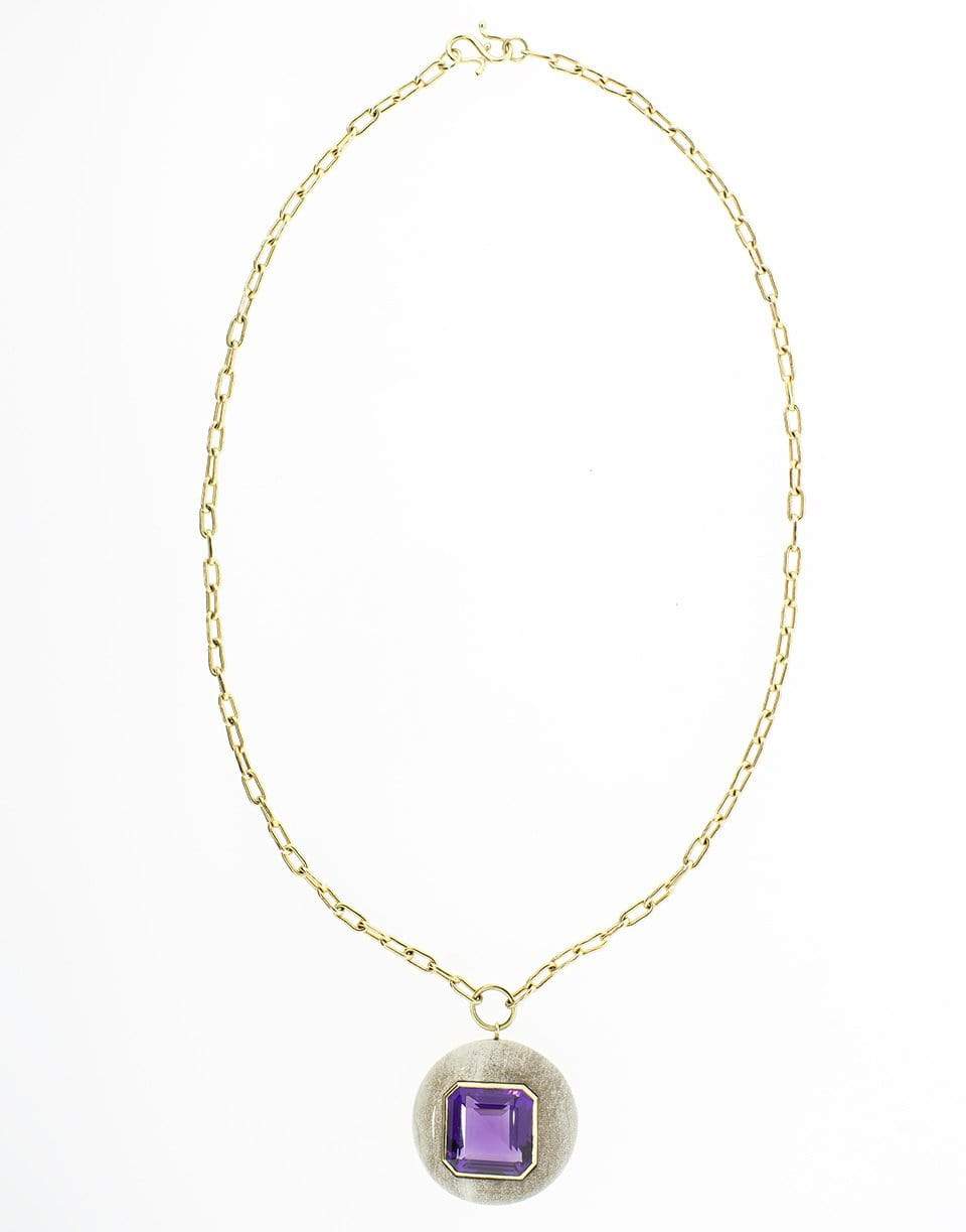 RETROUVAI-Amethyst Lollipop Pendant Necklace-YELLOW GOLD