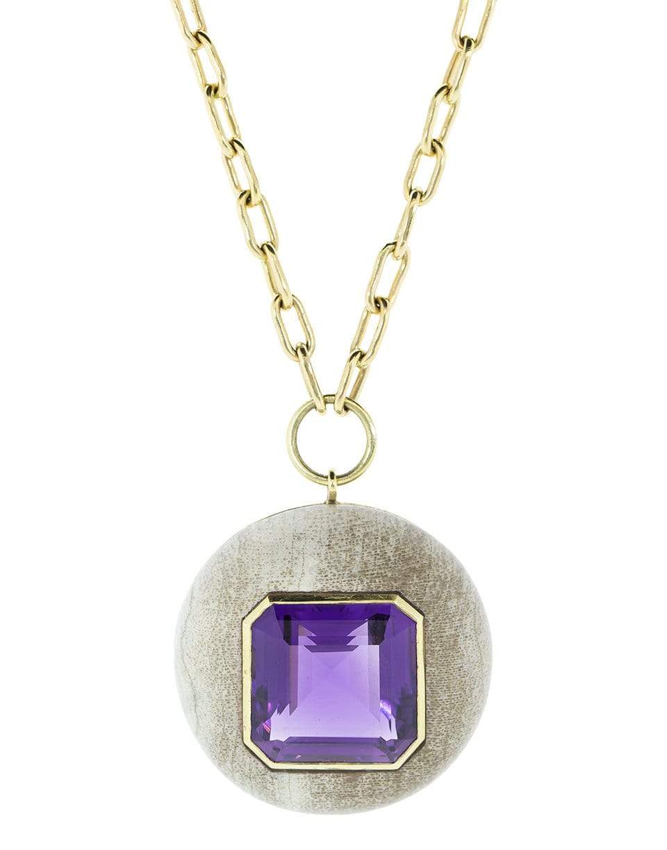 RETROUVAI-Amethyst Lollipop Pendant Necklace-YELLOW GOLD