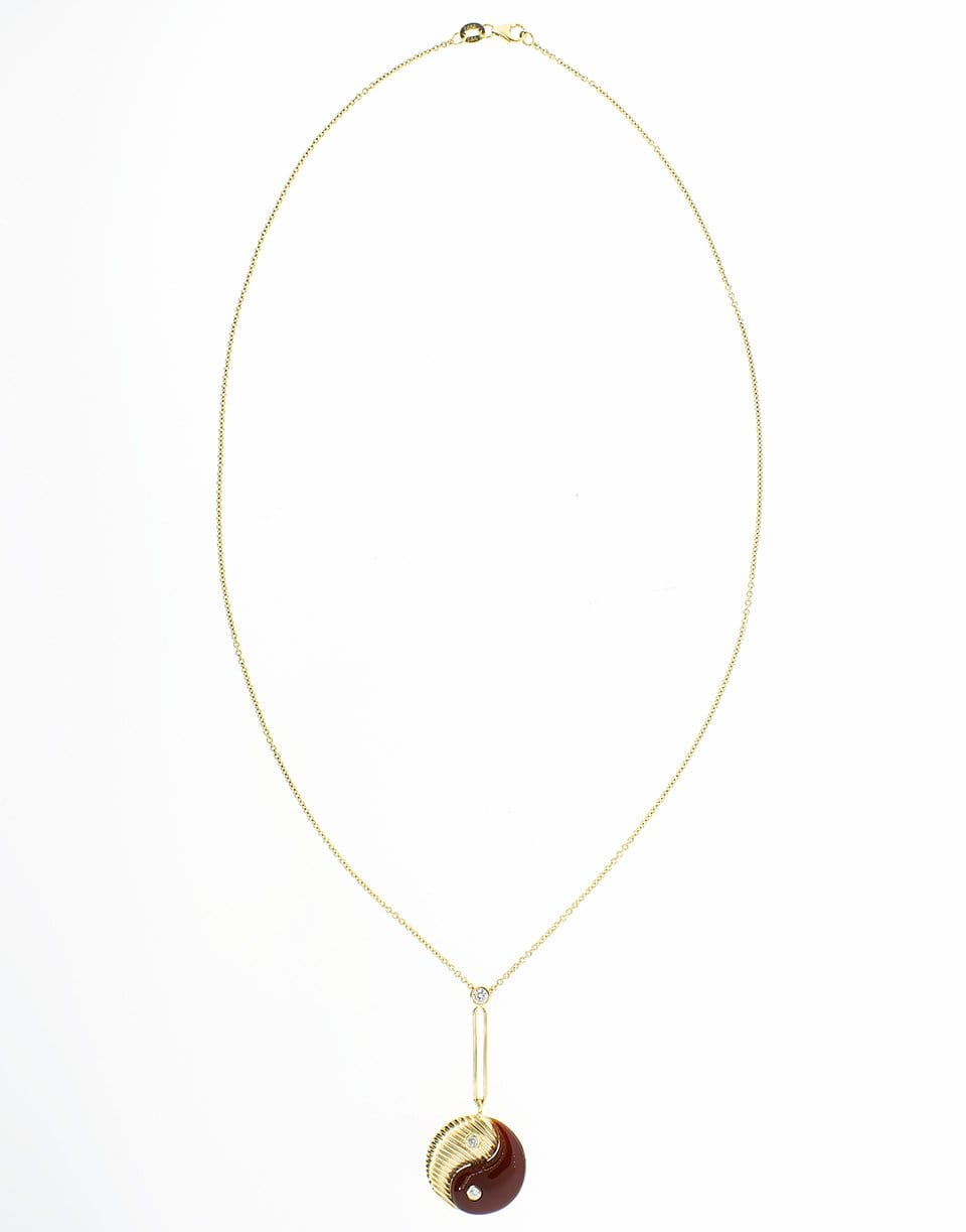 RETROUVAI-Carnelian Ying Yang Pendant Necklace-YELLOW GOLD