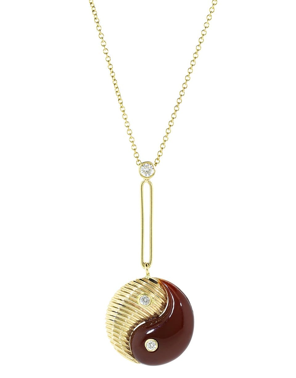 RETROUVAI-Carnelian Ying Yang Pendant Necklace-YELLOW GOLD