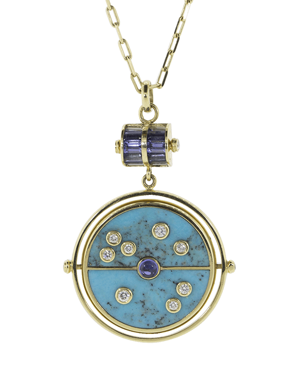RETROUVAI-Grandfather Compass Pendant Necklace-YELLOW GOLD