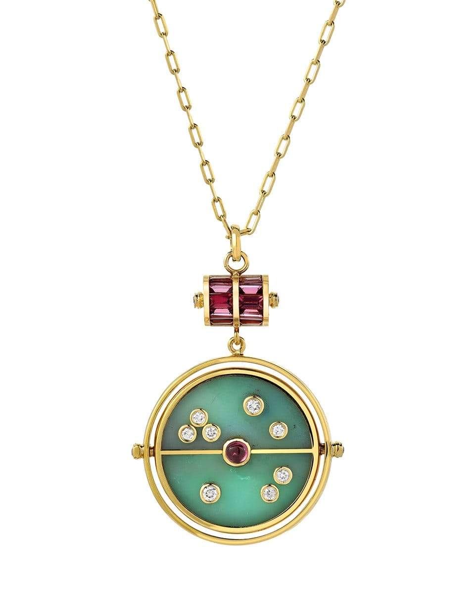 RETROUVAI-Green Tourmaline Compass Pendant Necklace-YELLOW GOLD