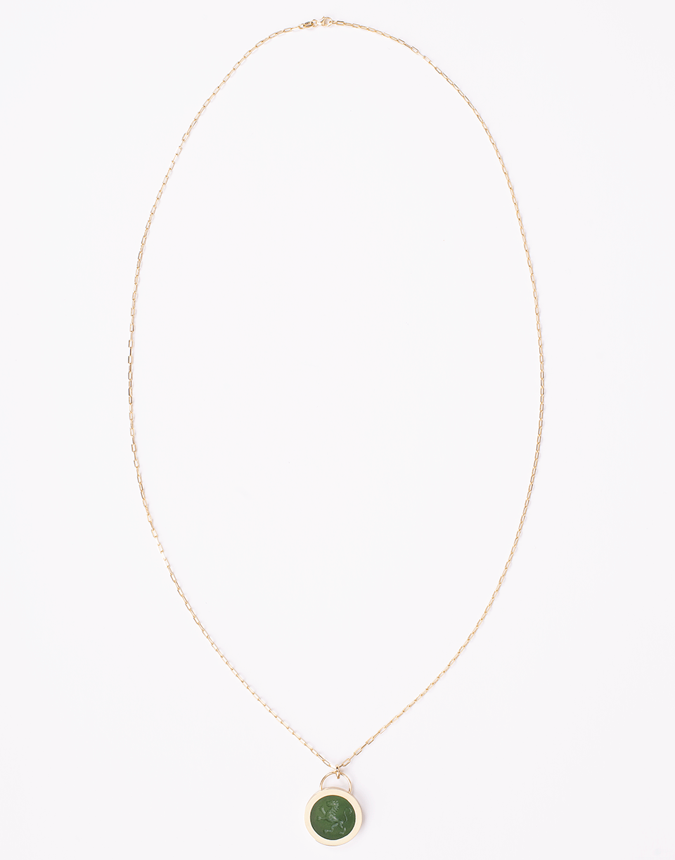 RETROUVAI-Jade Lion Fantasy Pendant Necklace-YELLOW GOLD