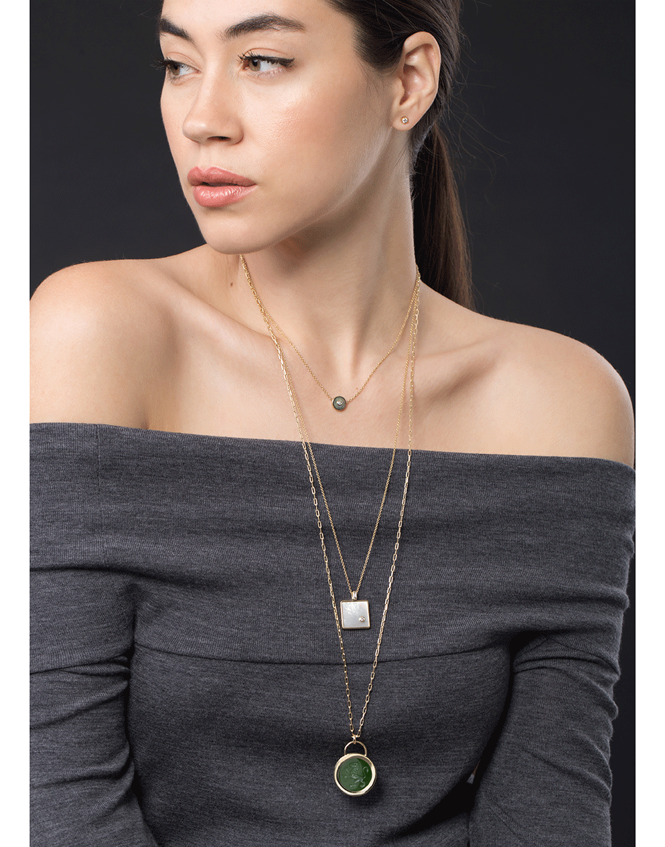 RETROUVAI-Jade Lion Fantasy Pendant Necklace-YELLOW GOLD