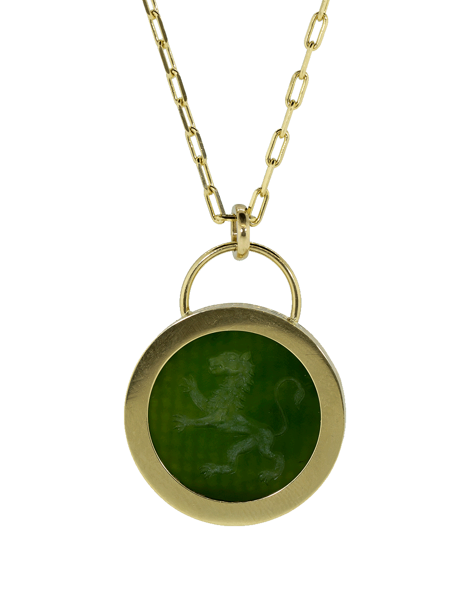 RETROUVAI-Jade Lion Fantasy Pendant Necklace-YELLOW GOLD