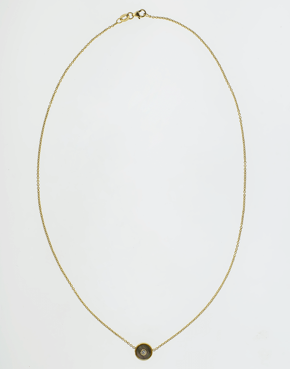 RETROUVAI-Mother of Pearl and Diamond Mini Compass Necklace-YELLOW GOLD