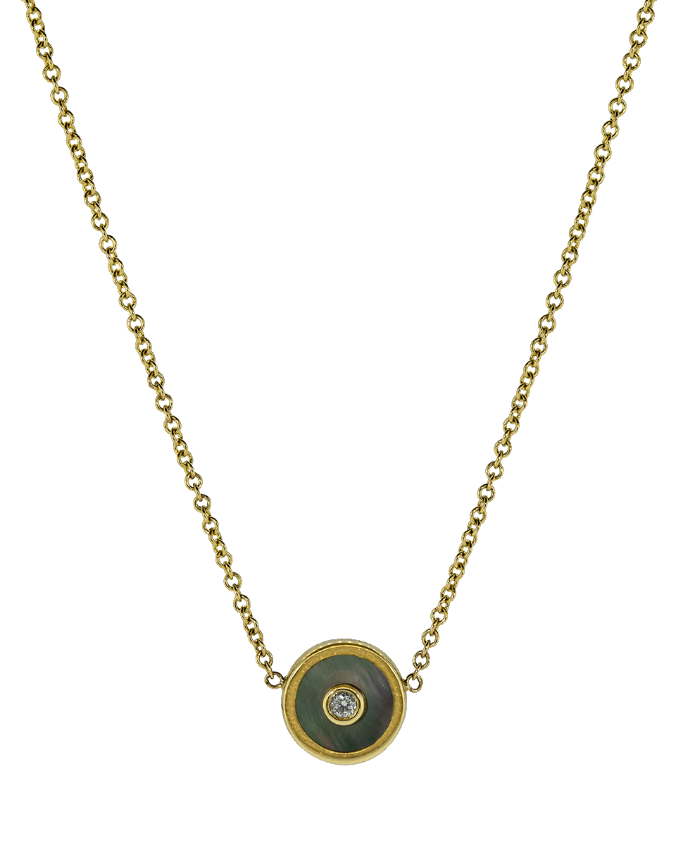 RETROUVAI-Mother of Pearl and Diamond Mini Compass Necklace-YELLOW GOLD