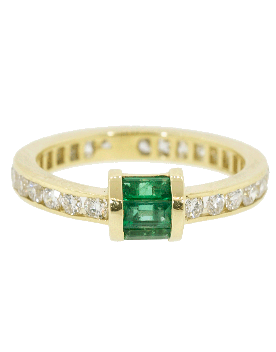 RETROUVAI-Emerald and Diamond Channel Band-YELLOW GOLD