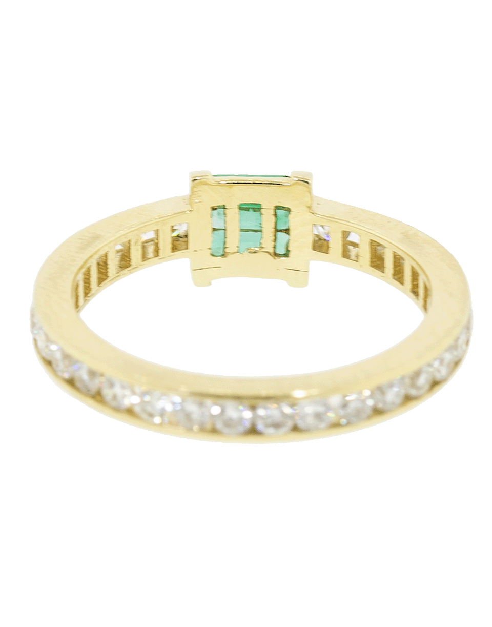 RETROUVAI-Emerald and Diamond Channel Band-YELLOW GOLD