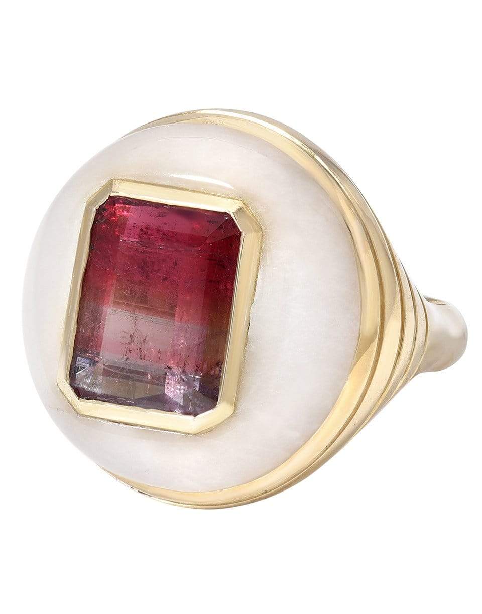 RETROUVAI-White Quartz and Tourmaline Lollipop Ring-YELLOW GOLD
