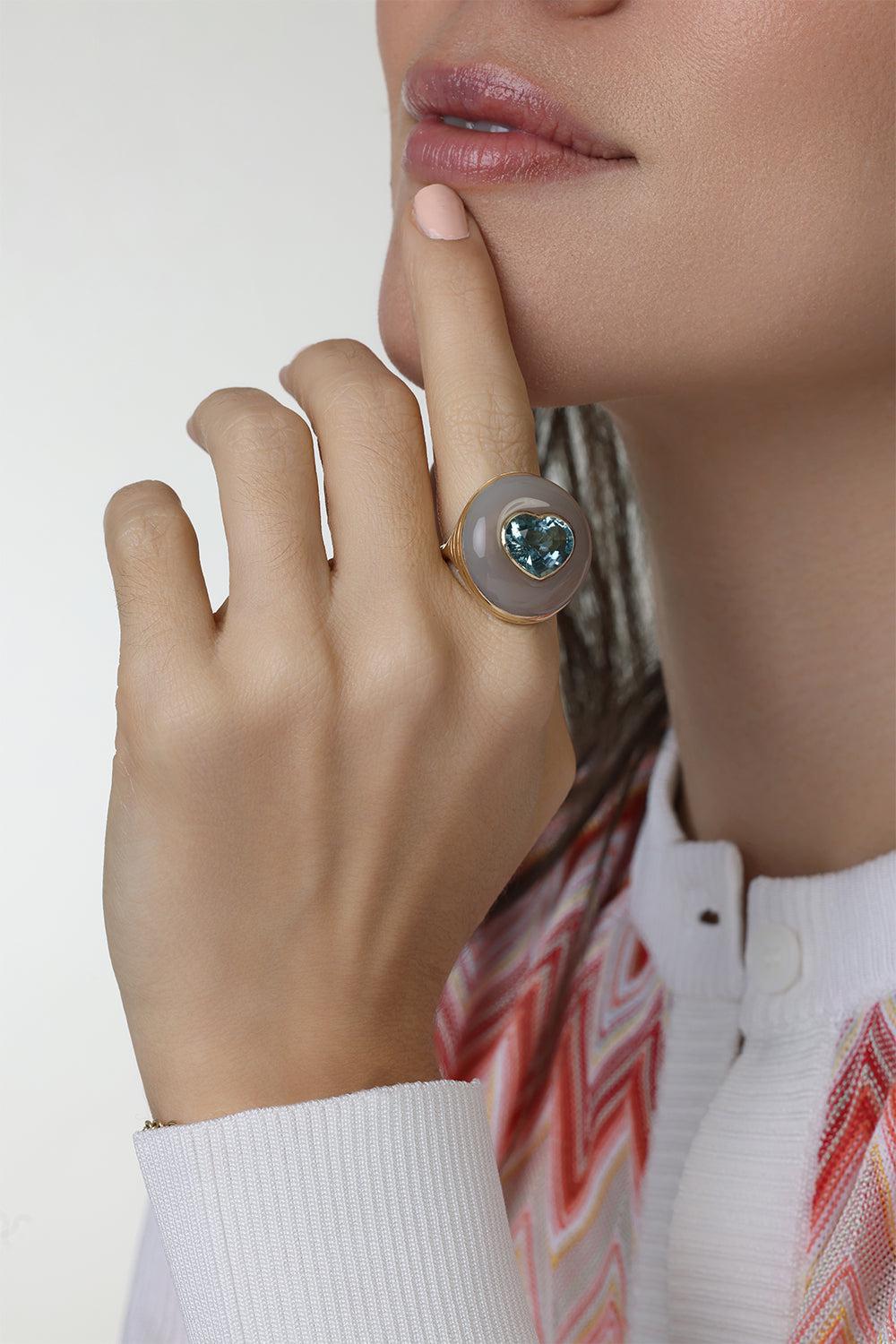 Aquamarine Chalcedony Heart Classic Lollipop Ring-YELLOW GOLD-6.5-JEWELRYFINE JEWELRING-RETROUVAI
