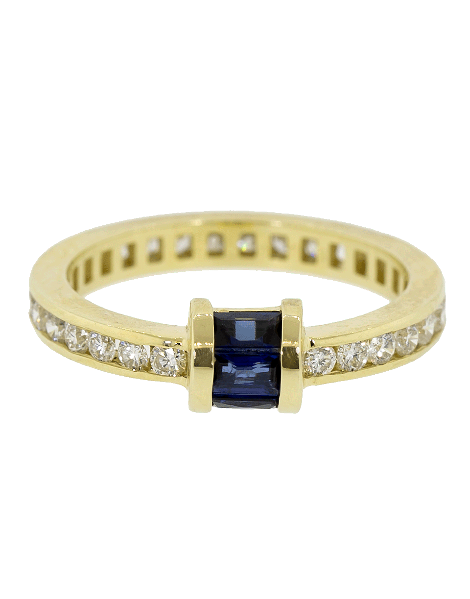 RETROUVAI-Blue Sapphire and Diamond Channel Band-YELLOW GOLD
