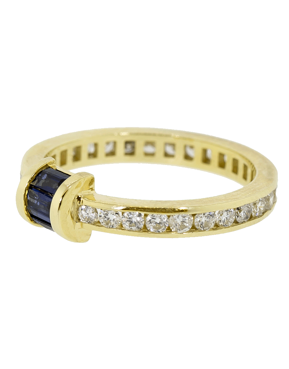 RETROUVAI-Blue Sapphire and Diamond Channel Band-YELLOW GOLD