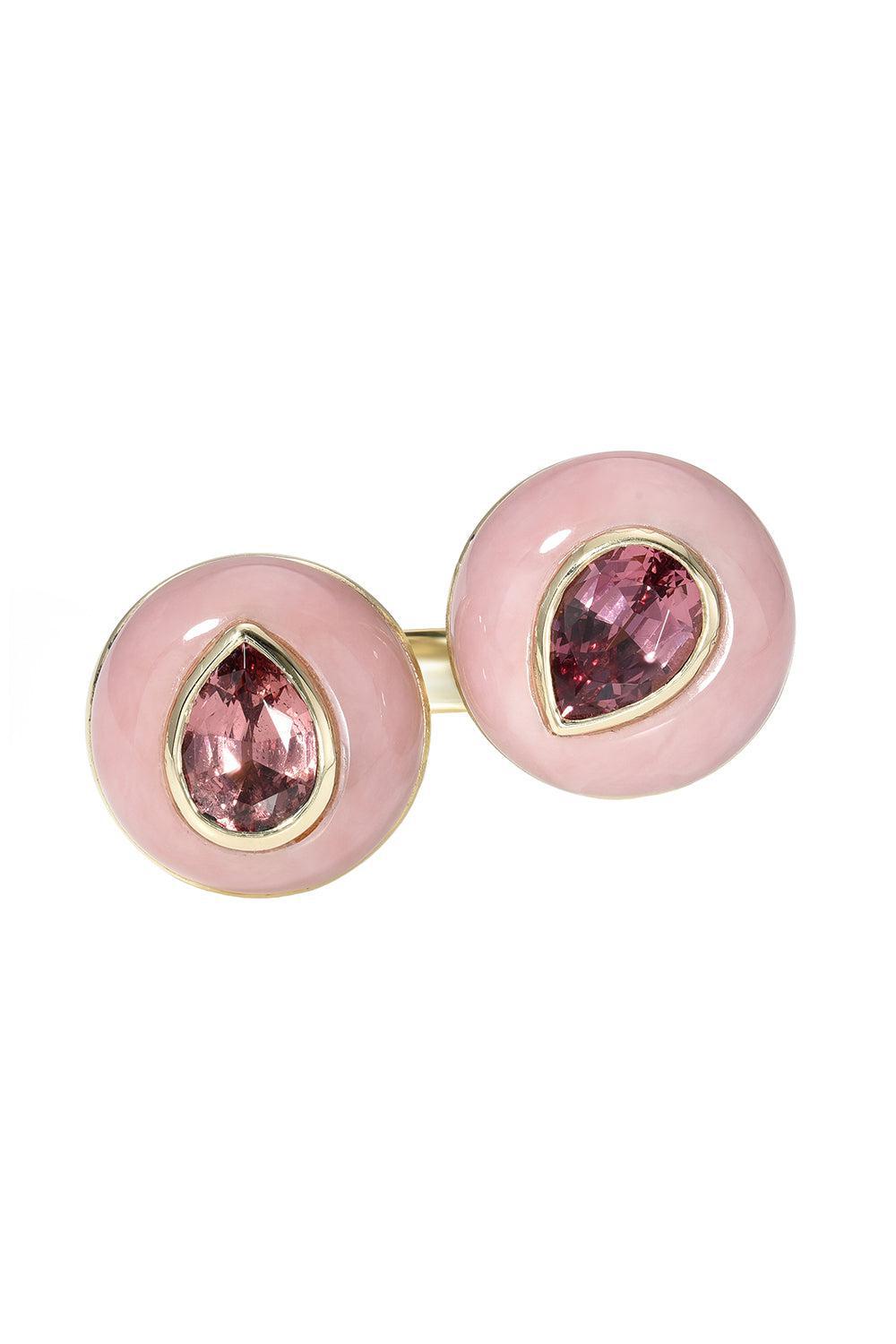 Garnet Double Stone Lollipop Ring-YELLOW GOLD-7-JEWELRYFINE JEWELRING-RETROUVAI