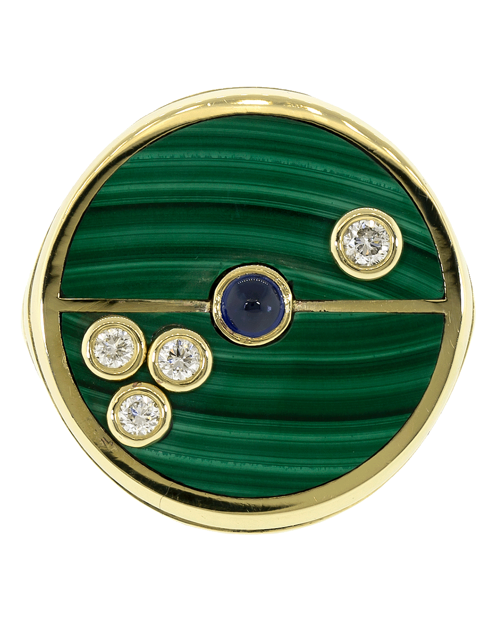 RETROUVAI-Malachite Compass Ring-YELLOW GOLD