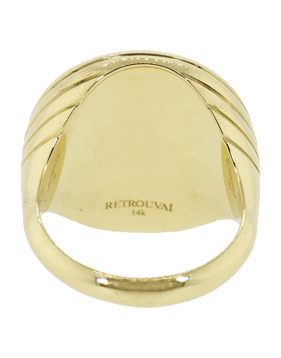 RETROUVAI-Malachite Compass Ring-YELLOW GOLD