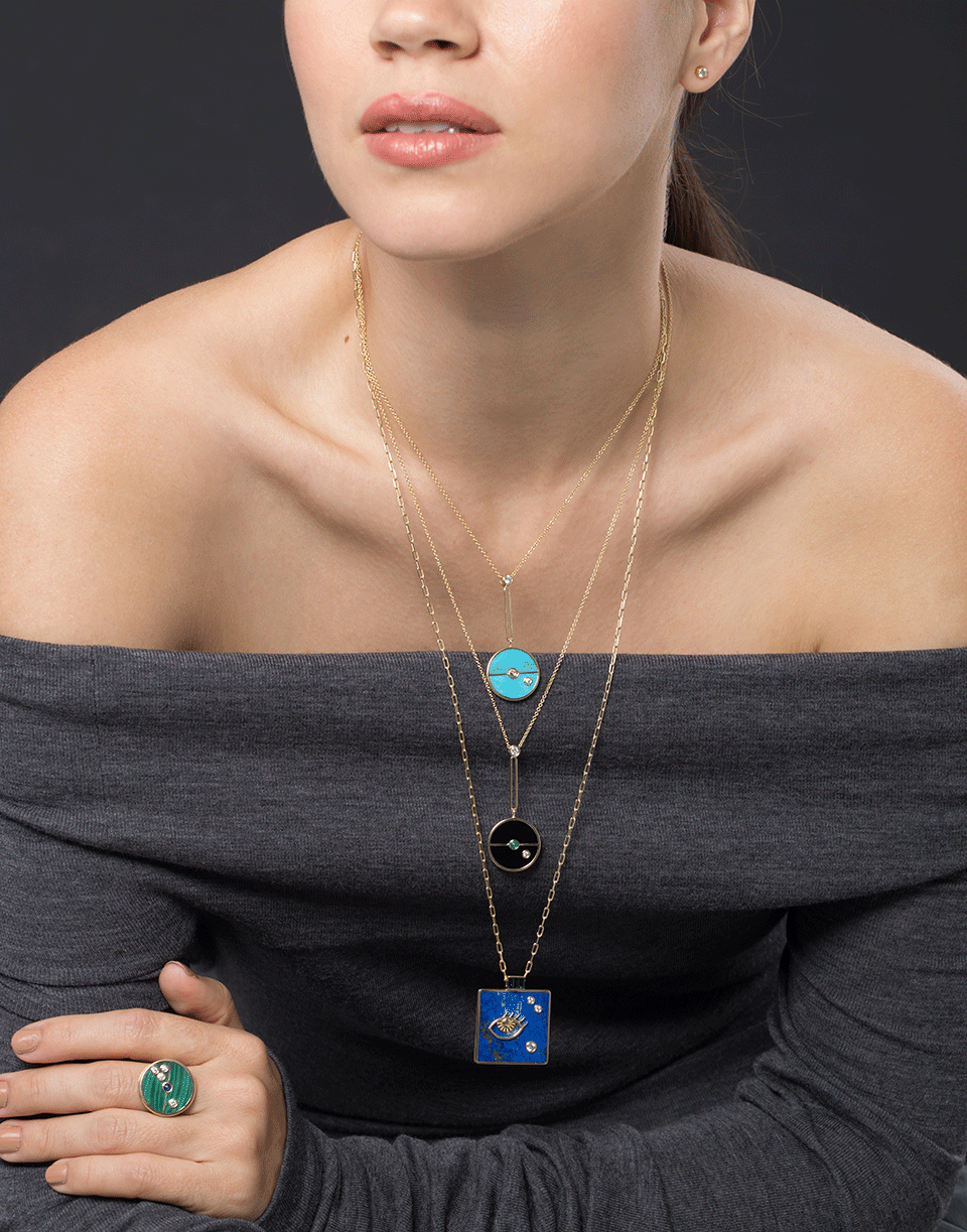 RETROUVAI-Malachite Compass Ring-YELLOW GOLD
