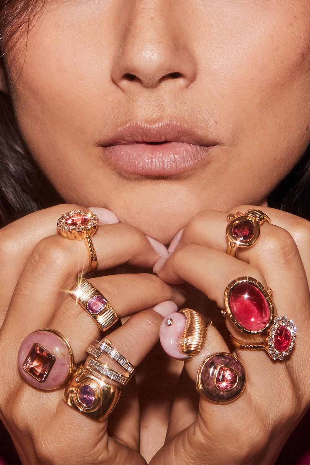 Red Tourmaline Classic Lollipop Ring-YELLOW GOLD-7.5-JEWELRYFINE JEWELRING-RETROUVAI