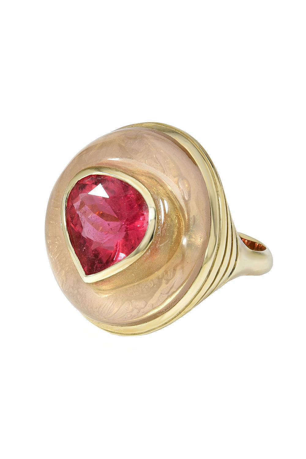 Rubellite Classic Lollipop Ring-YELLOW GOLD-7.5-JEWELRYFINE JEWELRING-RETROUVAI