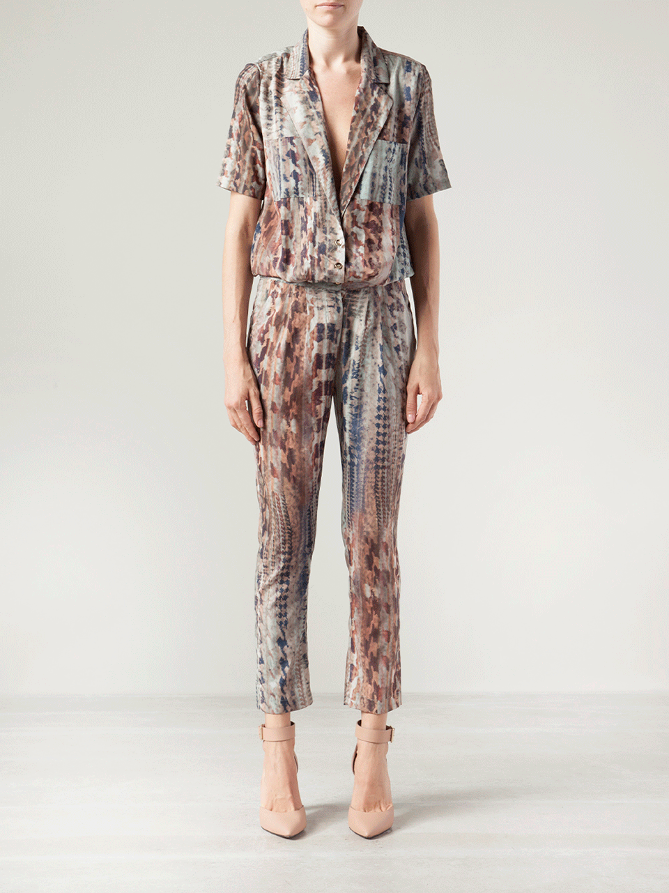 RINKU DALAMAL-Short Sleeve Button Jumpsuit-MULTI