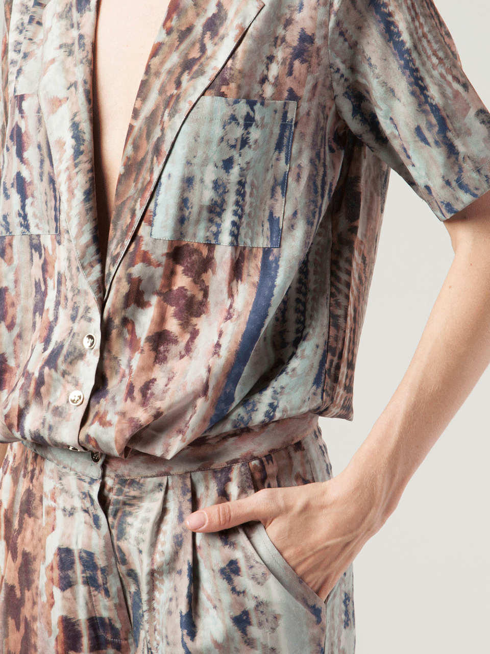 RINKU DALAMAL-Short Sleeve Button Jumpsuit-MULTI