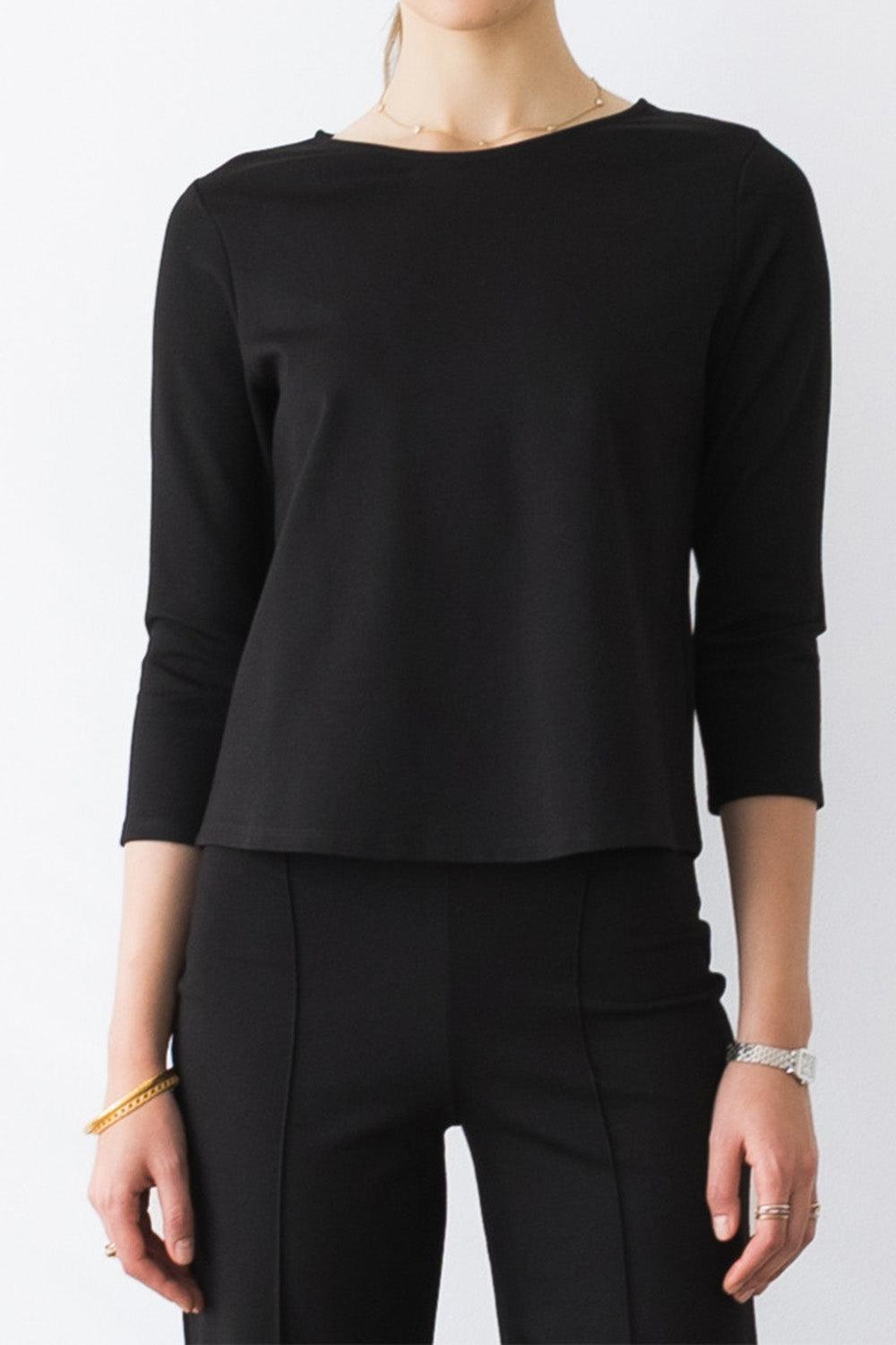 3/4 Sleeve Top - Black-BLACK-1-CLOTHINGTOPKNITS-RIPLEY RADER