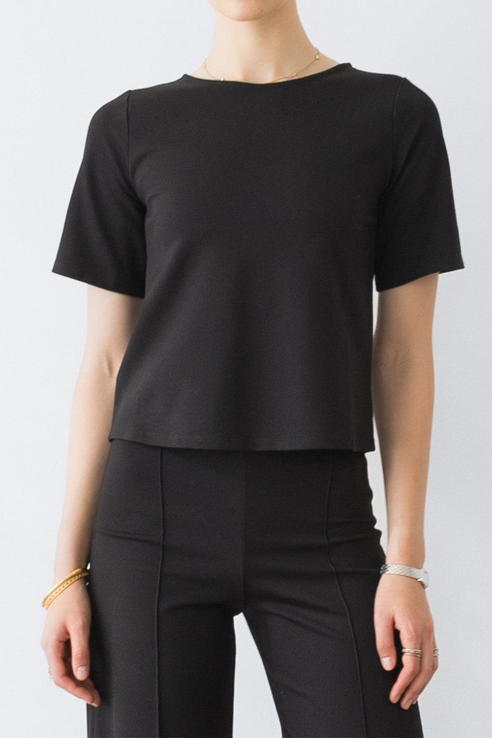 Short Sleeve Top - Black-BLACK-1-CLOTHINGTOPKNITS-RIPLEY RADER