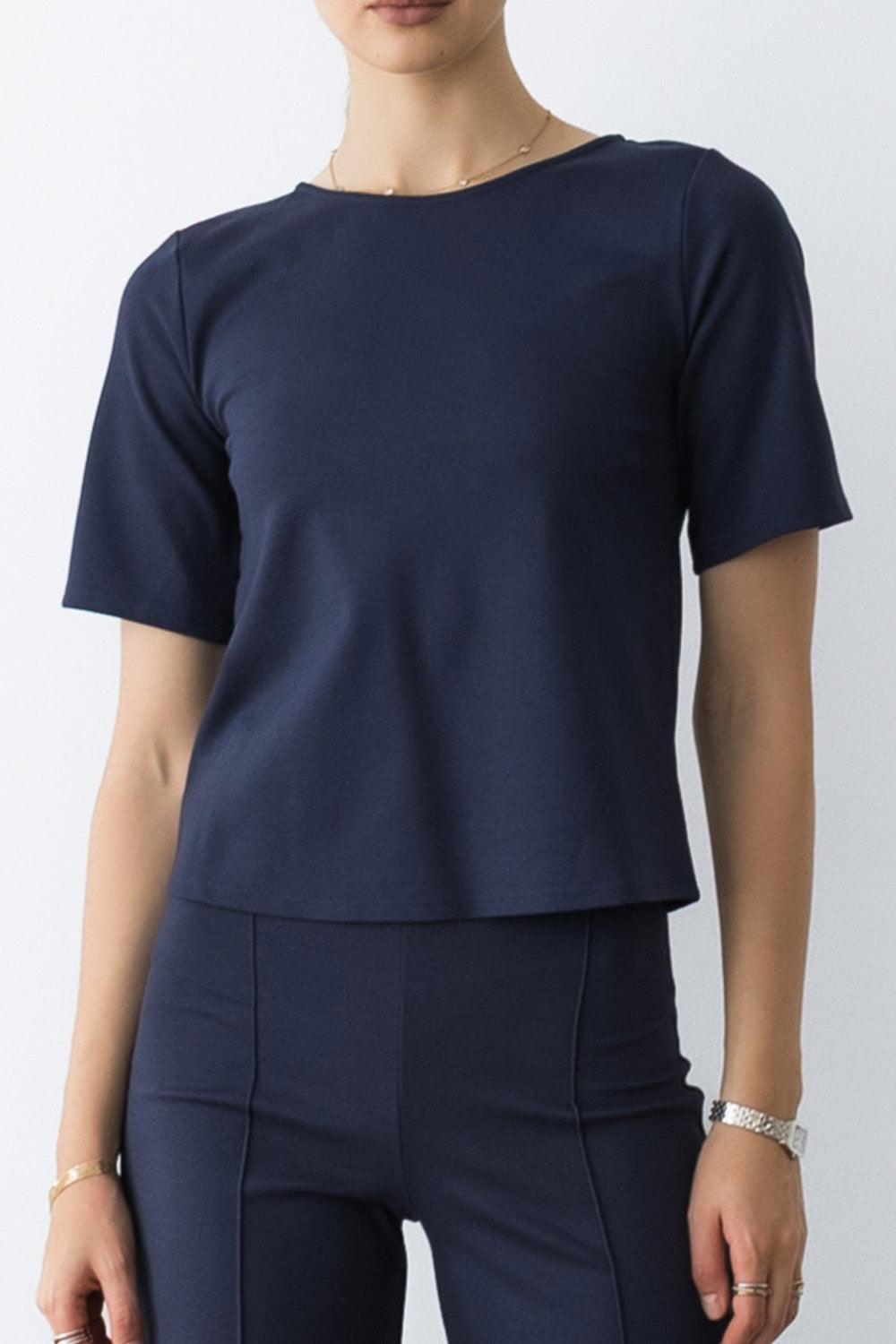 Short Sleeve Top - Navy-BLUE-1-CLOTHINGTOPKNITS-RIPLEY RADER
