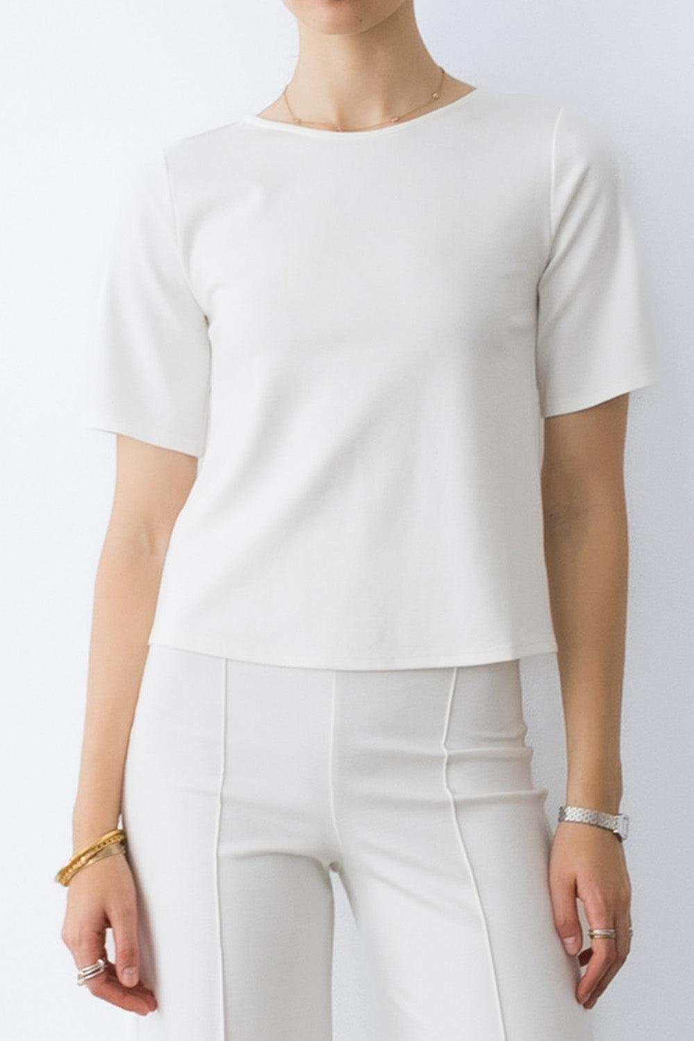 Short Sleeve Top - Off White-CREAM-1-CLOTHINGTOPKNITS-RIPLEY RADER