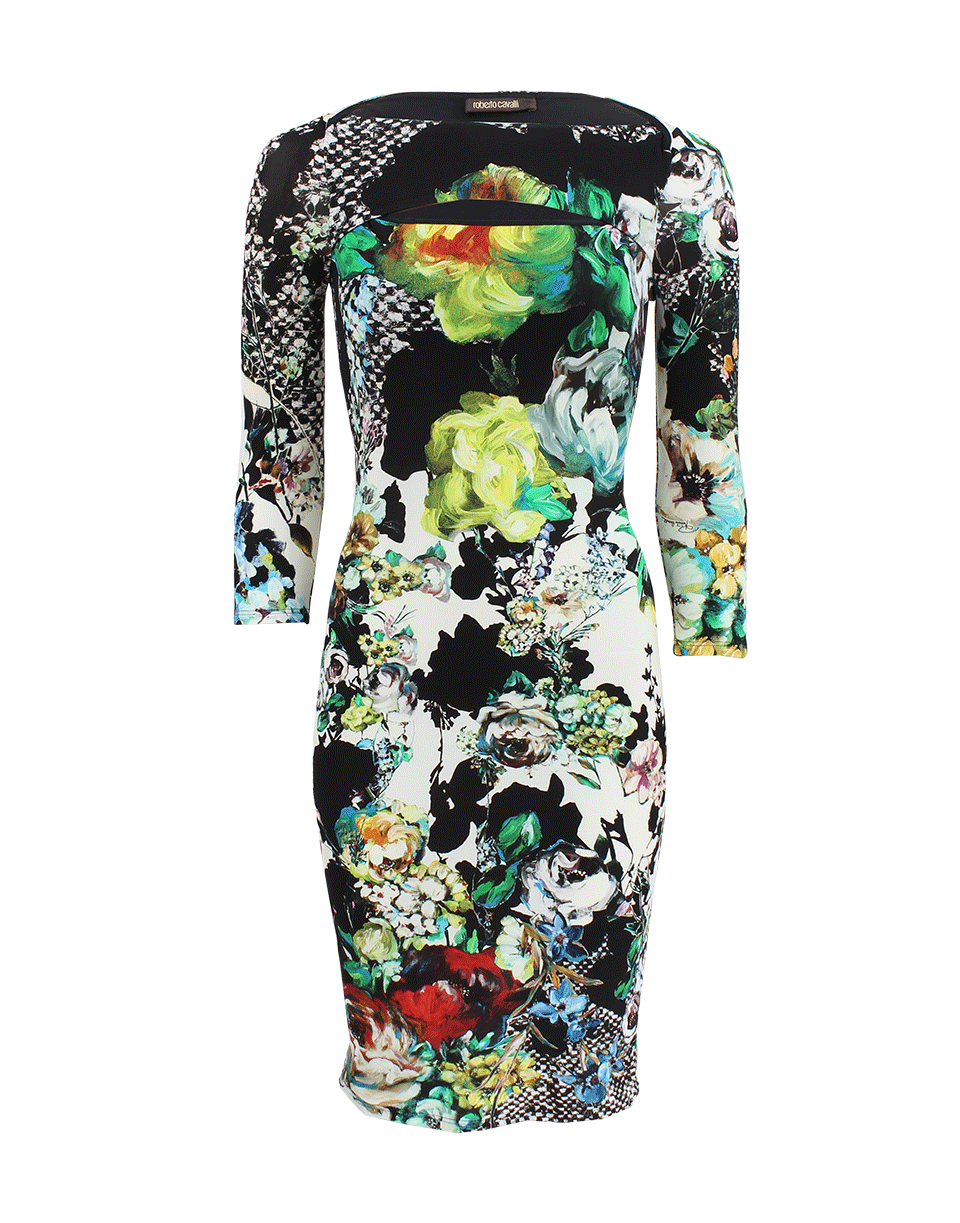 ROBERTO CAVALLI-Boat Neck Fitted Cutout Dress-
