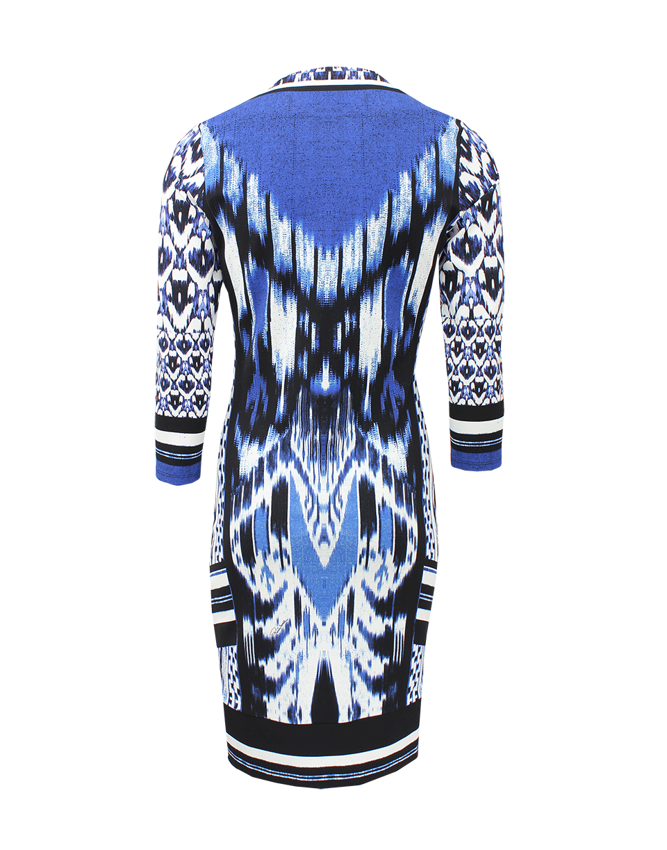 ROBERTO CAVALLI-Three-Quarter Sleeve V-Neck Print Dress-